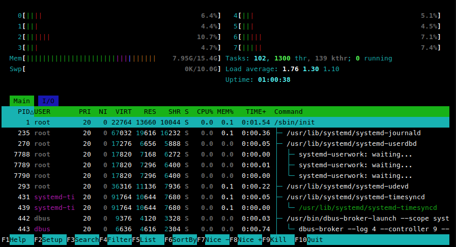 htop output